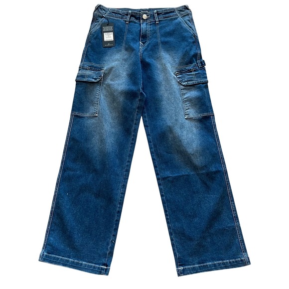 True Religion Cargo SN Straight Carpenter Jeans Med Wintry Wash 600876 Mens 28